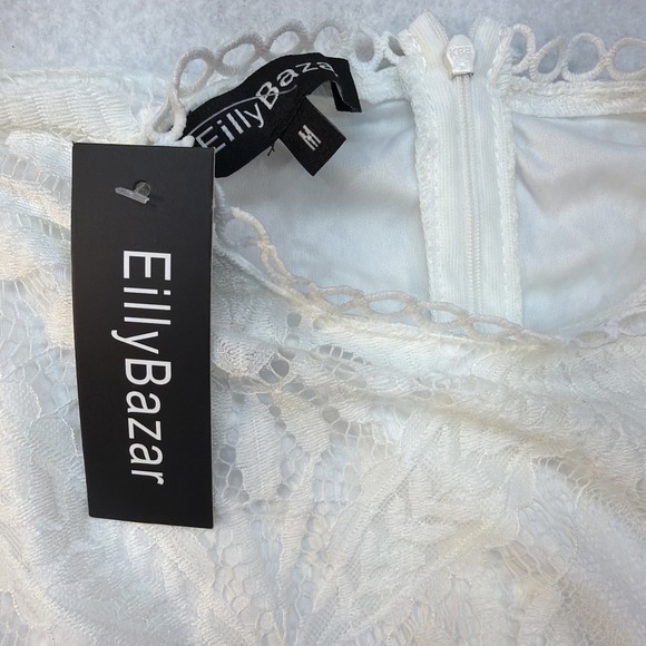 Eilly Bazar White Floral Eyelet Lace Detail Dress Women's Size Medium Boho NWT - Picture 5 of 13